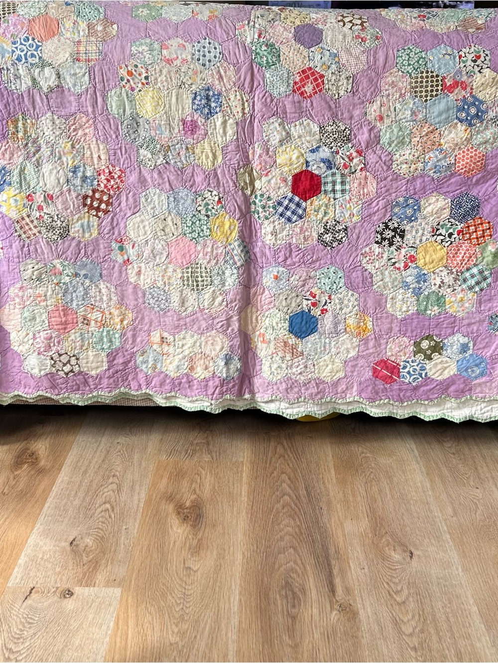 Vintage Handmade Grandmother’s Flower Garden Quilt